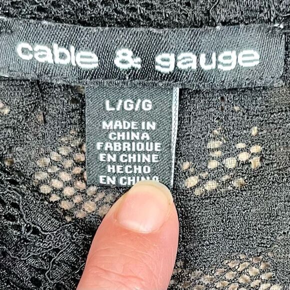 Cable & Gauge Black Lace Blouse Tie Neck Large - Picture 8 of 15